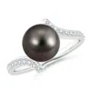 Angara 9mm Tahitian Pearl Bypass Ring In White Gold/black