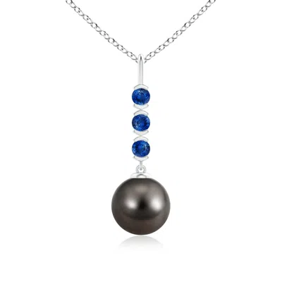 Angara 9mm Tahitian Pearl Drop Pendant With Sapphires In Metallic
