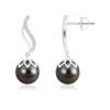 Angara 9mm Tahitian Pearl Flame Earrings With Diamonds In White Gold/black