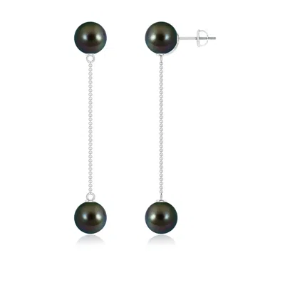 Angara 9mm Tahitian Pearl Long Chain Drop Earrings In Metallic