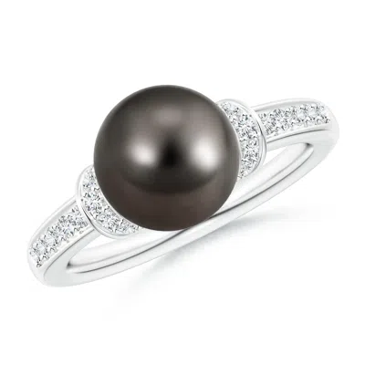 Angara 9mm Tahitian Pearl Ring With Diamond Collar In Black