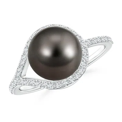 Angara 9mm Tahitian Pearl Ring With Diamond Loop In Black