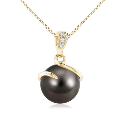 Angara 9mm Tahitian Pearl Spiral Pendant With Diamonds In Gold