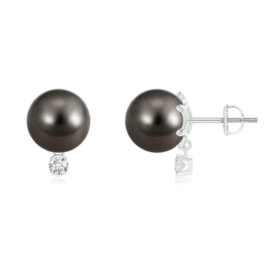 Angara 9mm Tahitian Pearl Studs With Diamond In Black