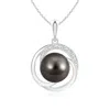 Angara 9mm Tahitian Pearl Swirl Pendant With Diamonds In White Gold/black