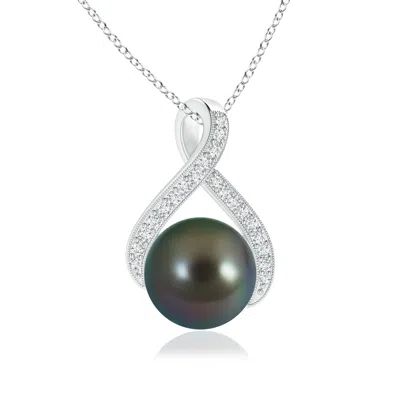 Angara 9mm Tahitian Pearl Swirl Ribbon Pendant With Diamonds In Metallic