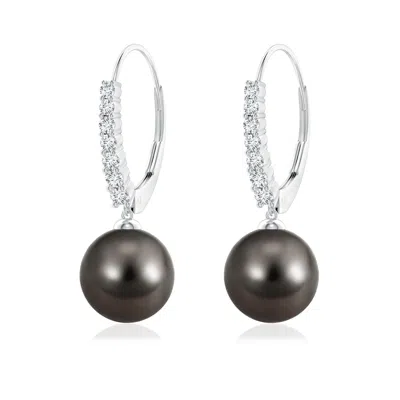 Angara 9mm Tahitian Pearl Tapered Leverback Earrings In Black