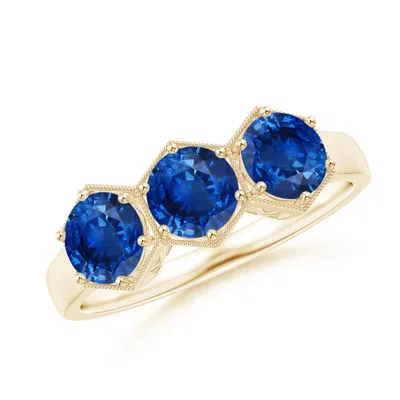 Angara Aeon Art Deco Three Stone Sapphire Hexagonal Engagement Ring In Blue