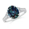 Angara Aeon Vintage Inspired Oval Lab-grown Alexandrite Solitaire Engagement Ring With Milgrain In White Gold/bluish Green Changing To Brownish Or Pinkish Purple