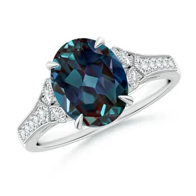 Angara Aeon Vintage Inspired Oval Lab-grown Alexandrite Solitaire Engagement Ring With Milgrain In Blue
