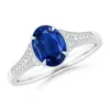 Angara Aeon Vintage Inspired Oval Sapphire Solitaire Engagement Ring With Milgrain In White Gold/medium To Rich Blue