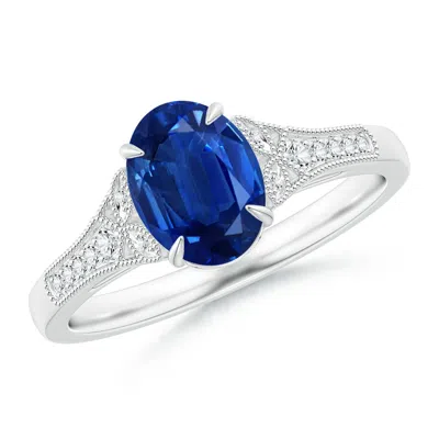 Angara Aeon Vintage Inspired Oval Sapphire Solitaire Engagement Ring With Milgrain In White