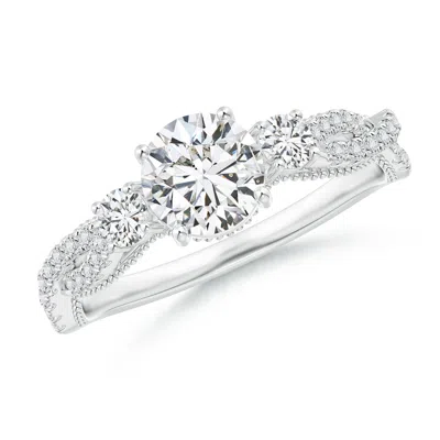Angara Aeon Vintage Inspired Three Stone Diamond Criss Cross Shank Engagement Ring In Metallic