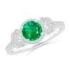 Angara Aeon Vintage Style Emerald Halo Leaf & Vine Engagement Ring With Milgrain In White Gold/rich Medium Green