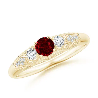 Angara Aeon Vintage Style Ruby And Diamond Three Stone Engagement Ring In Gold