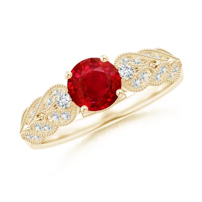 Angara Aeon Vintage Style Ruby Solitaire Engagement Ring With Milgrain In Gold