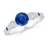 Angara Aeon Vintage Style Sapphire And Diamond Three Stone Engagement Ring With Milgrain In White Gold/medium To Rich Blue