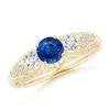 Angara Aeon Vintage Style Sapphire And Diamond Three Stone Engagement Ring In Yellow Gold/medium To Rich Blue