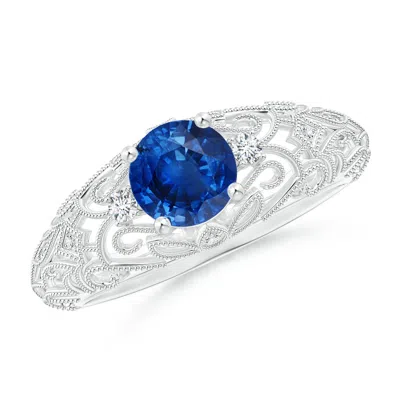 Angara Aeon Vintage Style Solitaire Sapphire Filigree Engagement Ring In White