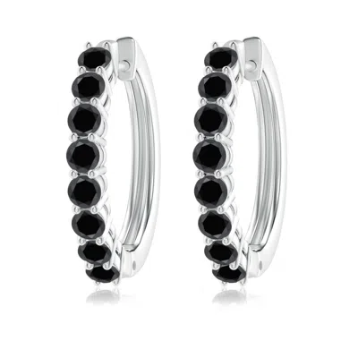 Angara Airline-set Enhanced Black Diamond Hinged Hoop Earrings In Metallic