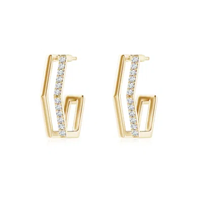 Angara Alternating Diamond Hexagonal Double Hoop Earrings In Gold
