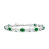 Angara Alternating Oval Lab-grown Emerald And Round Diamond Tennis Bracelet In White Gold/rich Green