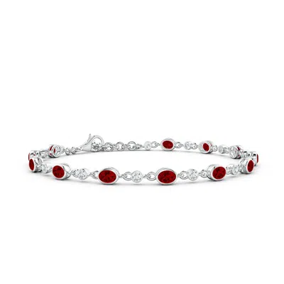 Angara Alternating Oval Lab-grown Ruby And Round Diamond Tennis Bracelet In Red