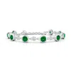 Angara Alternating Round Lab-grown Emerald And Diamond Tennis Bracelet In White Gold/rich Green