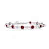 Angara Alternating Round Lab-grown Ruby And Diamond Tennis Bracelet In White Gold/deep Rich Red