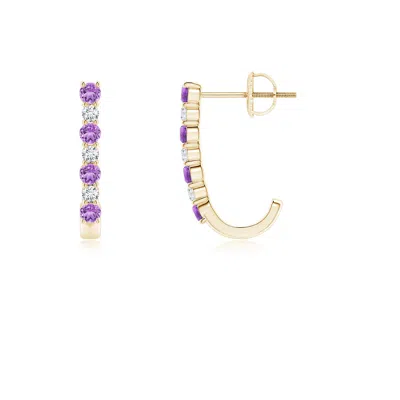Angara Amethyst And Diamond J-hoop Earrings In Gold