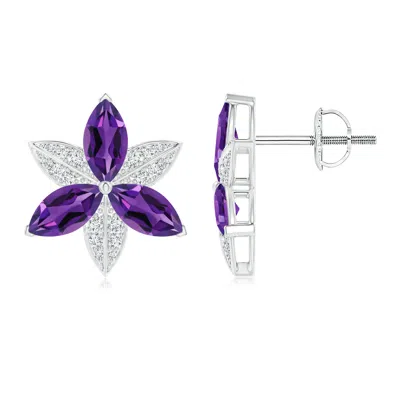 Angara Amethyst And Diamond Trillium Flower Stud Earrings In Blue
