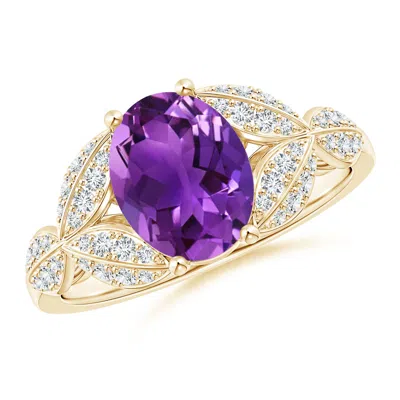 Angara Amethyst And Diamond Trillium Petal Flower Ring In Purple