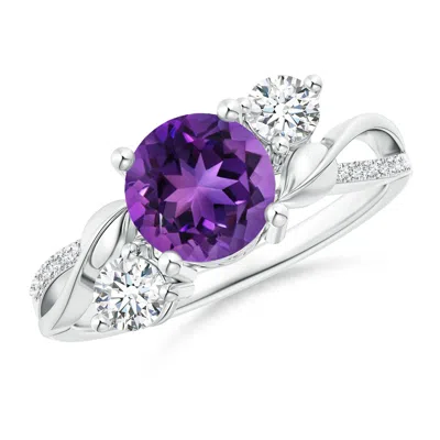 Angara Amethyst And Diamond Twisted Vine Ring In Purple