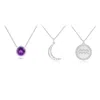 Angara Amethyst Aquarius Zodiac Crescent Moon Medallion Layered Necklace In White Gold/medium Dark Purple