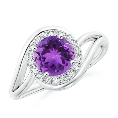Angara Amethyst Bypass Engagement Ring With Diamond Halo In Purple