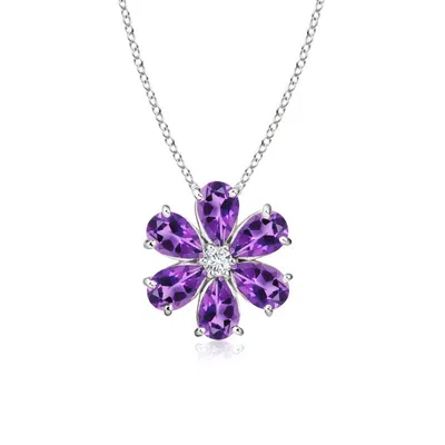 Angara Amethyst Flower Cluster Pendant With Diamond In Metallic