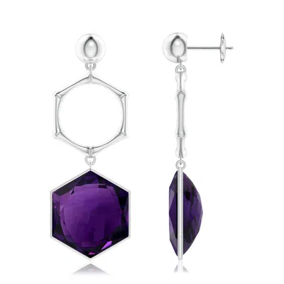 Angara Amethyst Hexagon Stone Earrings In Purple