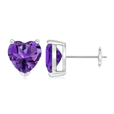 Angara Amethyst Solitaire Heart Stud Earrings In Metallic