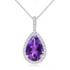 Angara Amethyst Teardrop Pendant With Diamond Halo In White Gold/dark Purple