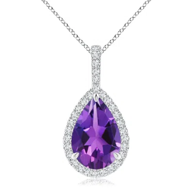 Angara Amethyst Teardrop Pendant With Diamond Halo In Purple