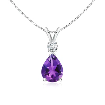 Angara Amethyst Teardrop Pendant With Diamond In Metallic