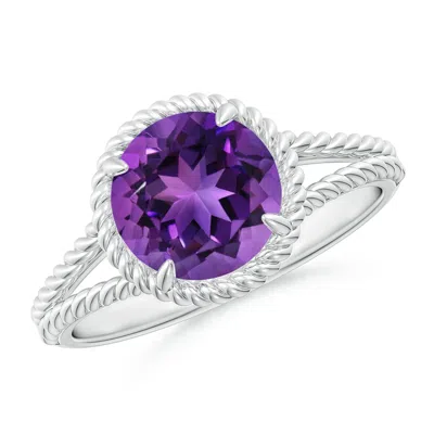 Angara Amethyst Twist Rope Split Shank Ring In Metallic