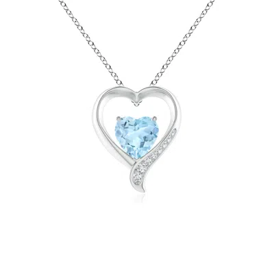 Angara Aquamarine And Diamond Open Heart Pendant In Metallic