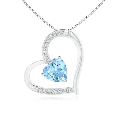 Angara Aquamarine And Diamond Tilted Heart Pendant In Metallic