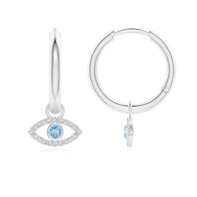 Angara Aquamarine Evil Eye Hinged Hoop Earrings With Diamonds In White