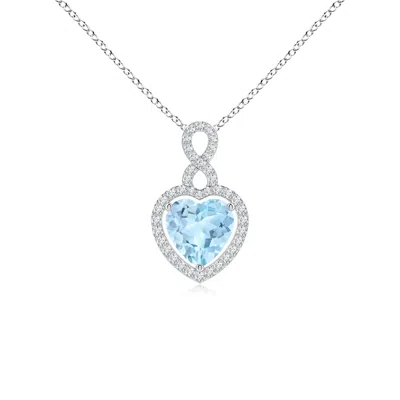 Angara Aquamarine Infinity Heart Pendant With Diamond Halo In Blue