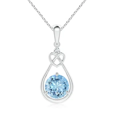 Angara Aquamarine Knotted Heart Pendant With Diamond In Metallic