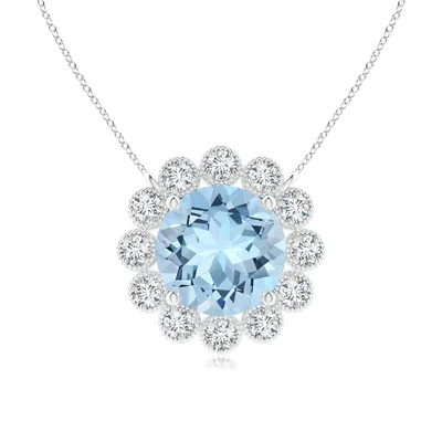 Angara Aquamarine Pendant With Bezel-set Diamond Halo In Blue