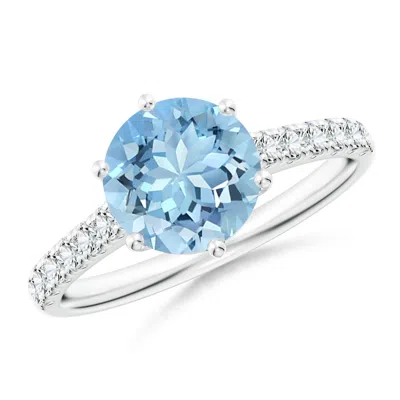 Angara Aquamarine Solitaire Engagement Ring With Diamond Accents In Blue