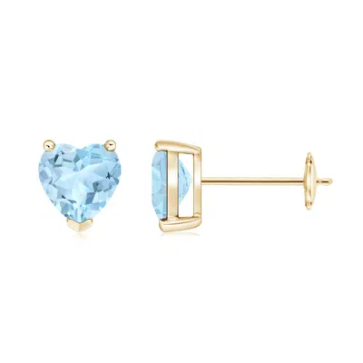 Angara Aquamarine Solitaire Heart Stud Earrings In Gold
